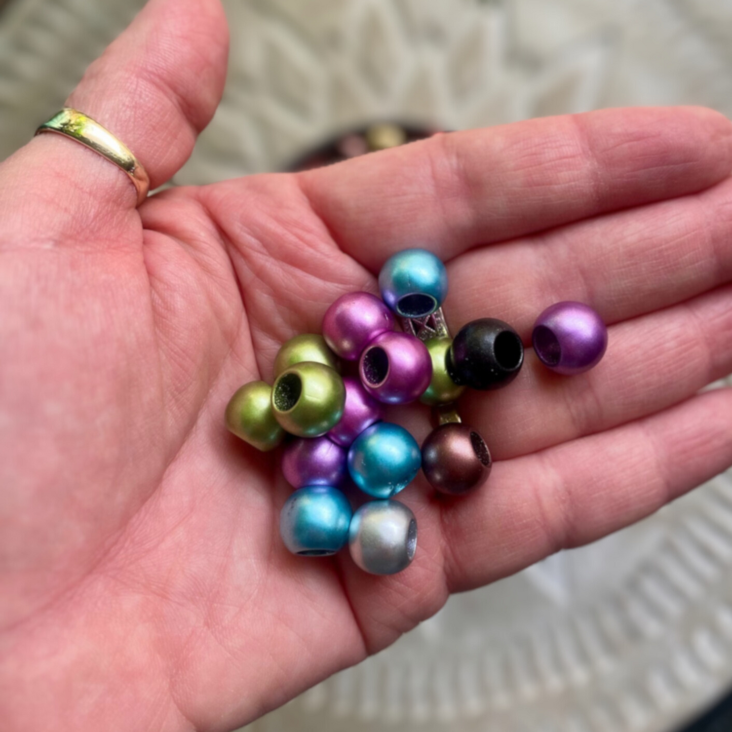 24 Pack | Round Metallic Acrylic Beads | 12 x 10mm | Hole 6mm | Mixed Colours - Cottonknotsxx