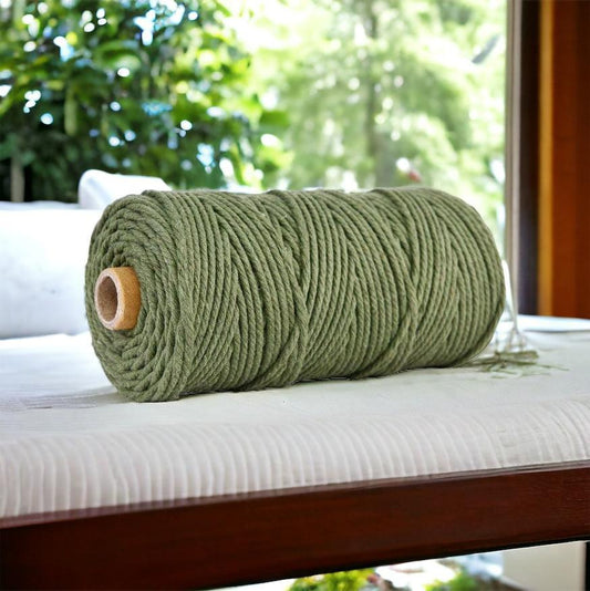 3MM 3Ply Rope | 100m | ARMY GREEN | 100% Cotton - Cottonknotsxx