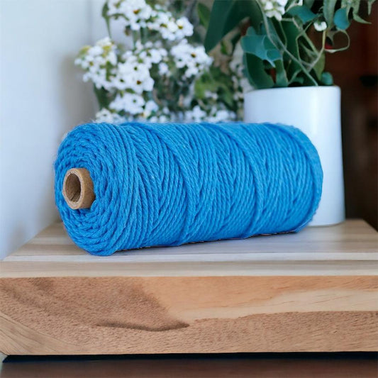 3MM 3Ply Rope | 100m | AQUA BLUE | 100% Cotton - Cottonknotsxx