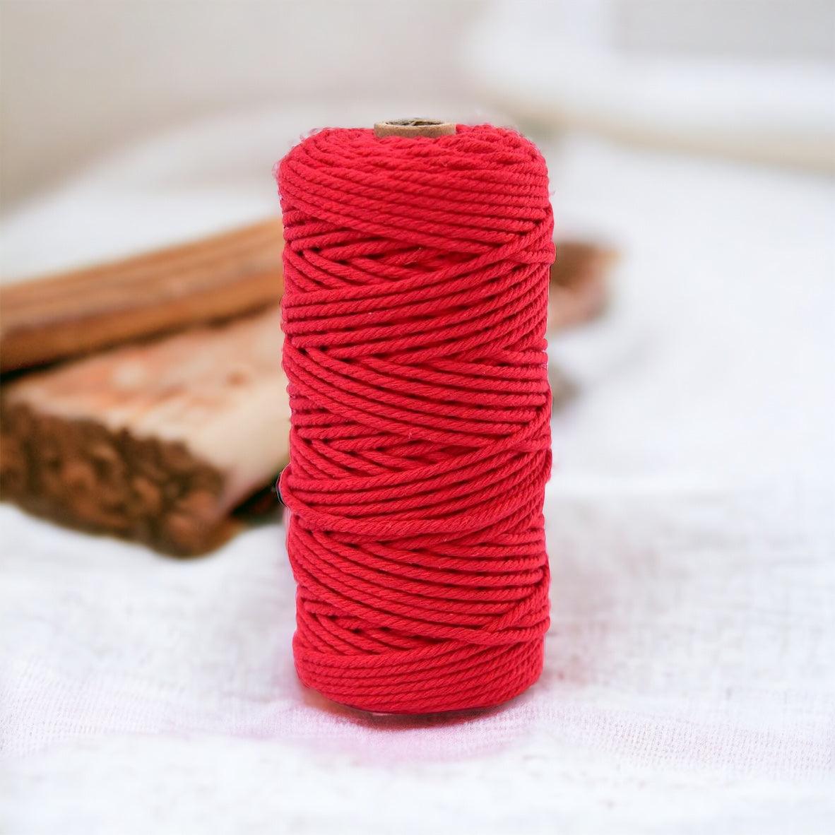 3MM 3Ply Rope | 100m | SCARLET | 100% Cotton - Cottonknotsxx