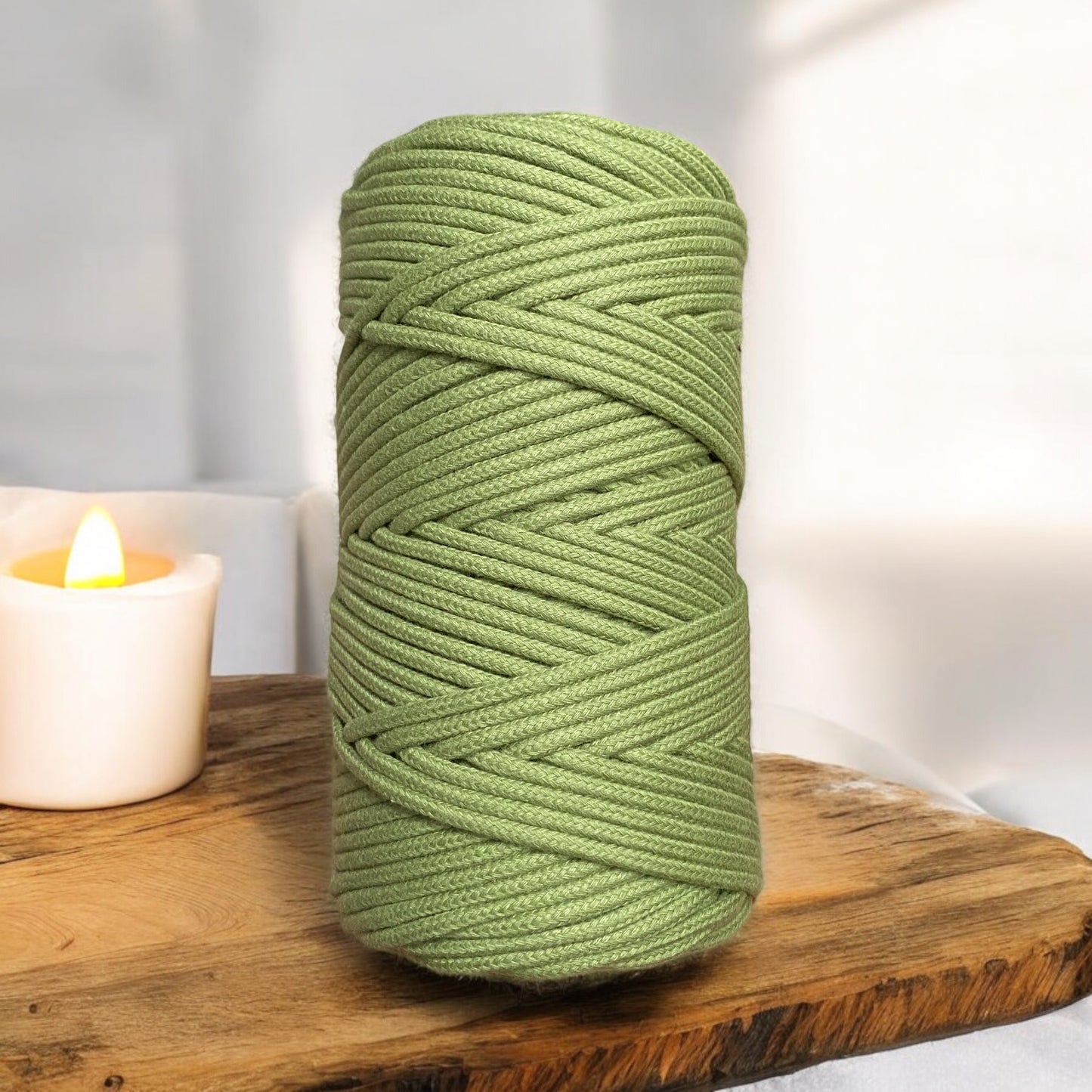 3MM Luxe Braided Cord | TEA GREEN | 100% Premium Cotton