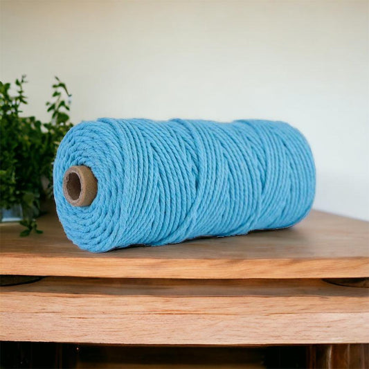 5MM 3Ply Rope | 100m | BABY BLUE | 100% Cotton - Cottonknotsxx