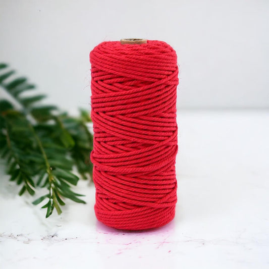 4MM 3Ply Rope | 100m | SCARLET | 100% Cotton - Cottonknotsxx