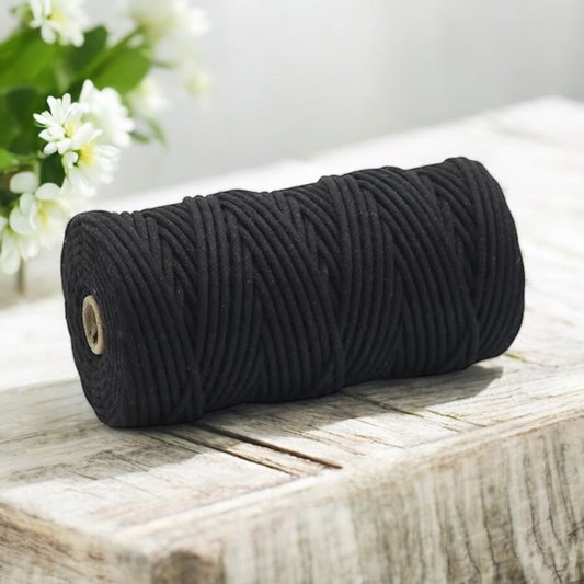 4MM Braided Cord | BLACK | 100% Pure Cotton