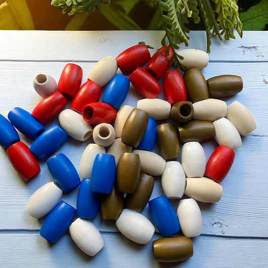 50 Pack | Barrel Wooden Beads | 30mmx20mm | Hole 9~10mm | MIXED COLOURS - Cottonknotsxx