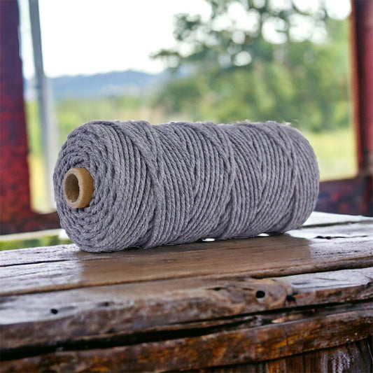 5MM 3Ply Rope | 100m | Charcoal | 100% Cotton - Cottonknotsxx