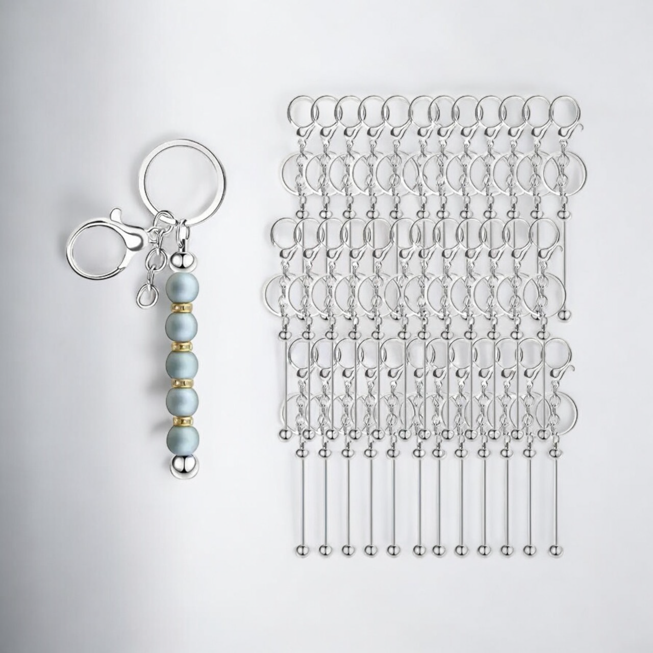 Blank Beadable Keychain Bar - Alloy Silver