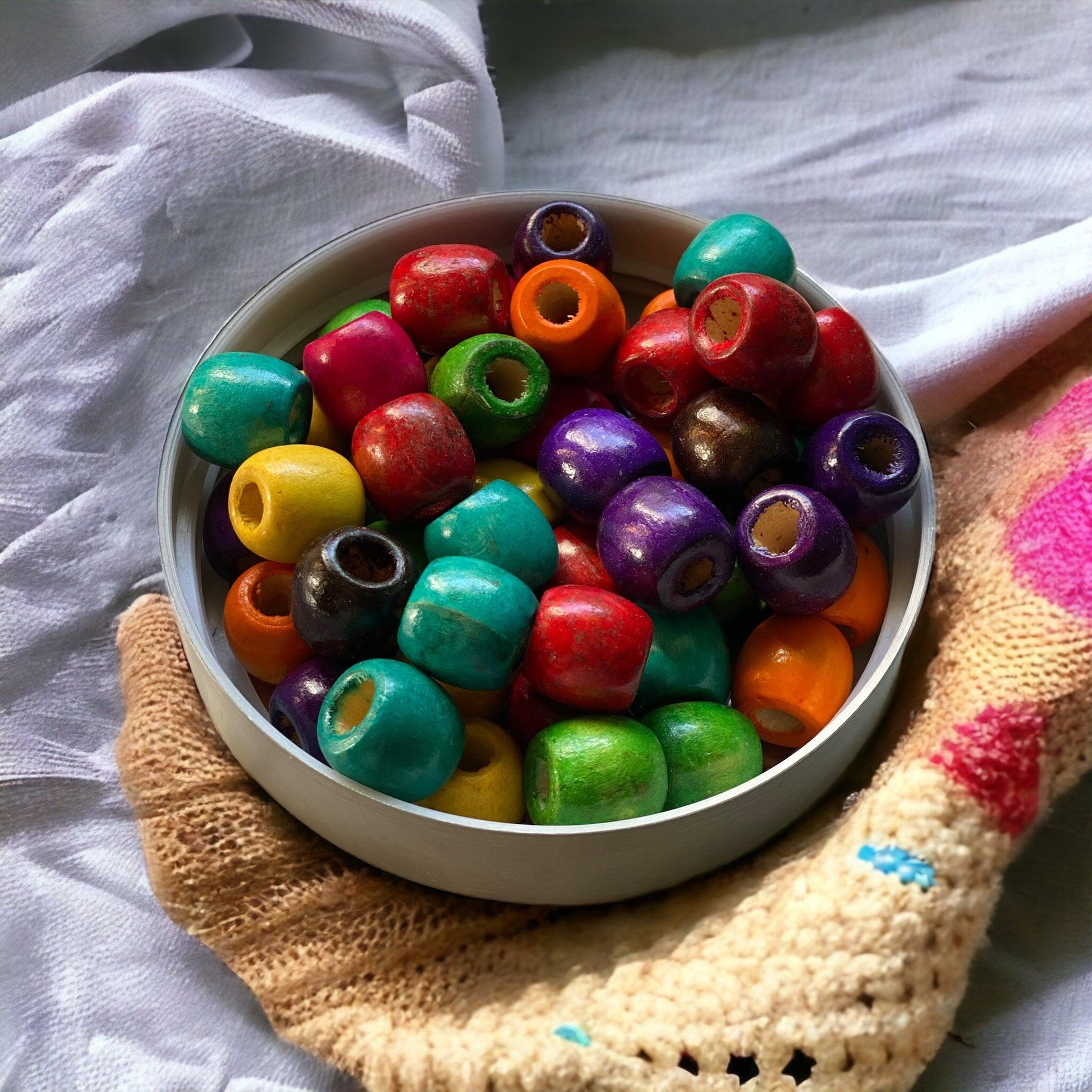 Dyed Natural Wood Beads // Barrel Shaped // Mixed Color // 16x16~17mm // Hole: 8mm - Cottonknotsxx