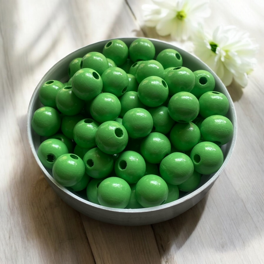 24 Pack | Round Wooden Beads | 16mm | Hole 4mm | Lime