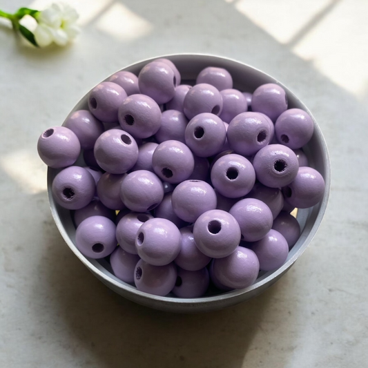 24 Pack | Round Wooden Beads | 16mm | Hole 4mm | Lavender
