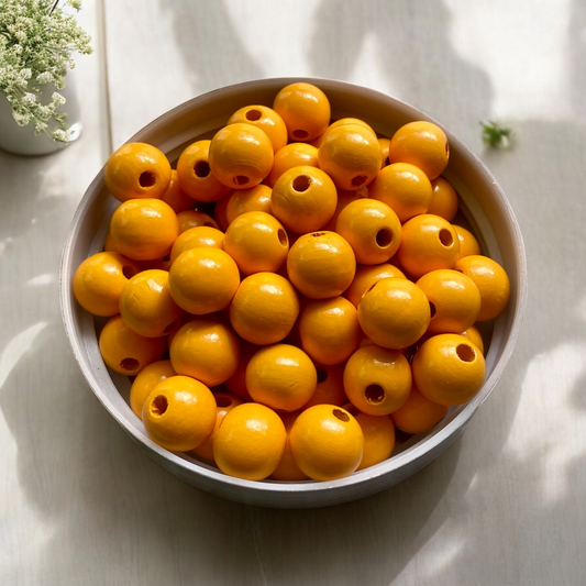 24 Pack | Round Wooden Beads | 16mm | Hole 4mm | Saffron