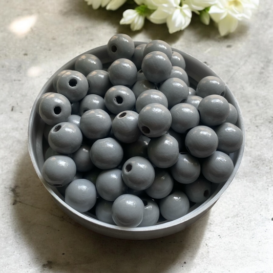 24 Pack | Round Wooden Beads | 16mm | Hole 4mm | Steel