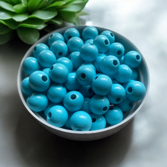 24 Pack | Round Wooden Beads | 16mm | Hole 4mm | Pastel Blue