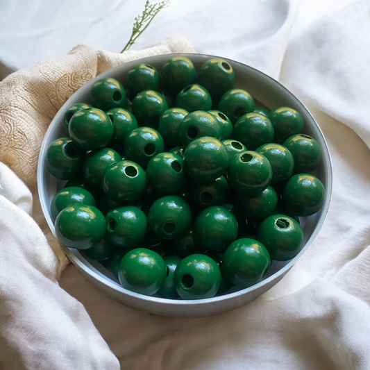 24 Pack | Round Wooden Beads | 16mm | Hole 4mm | Forest Green