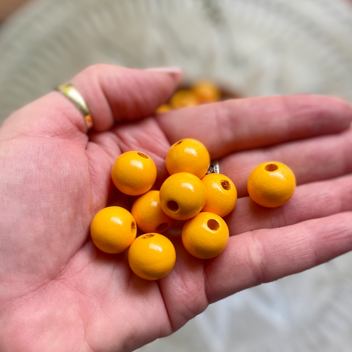 24 Pack | Round Wooden Beads | 16mm | Hole 4mm | Saffron