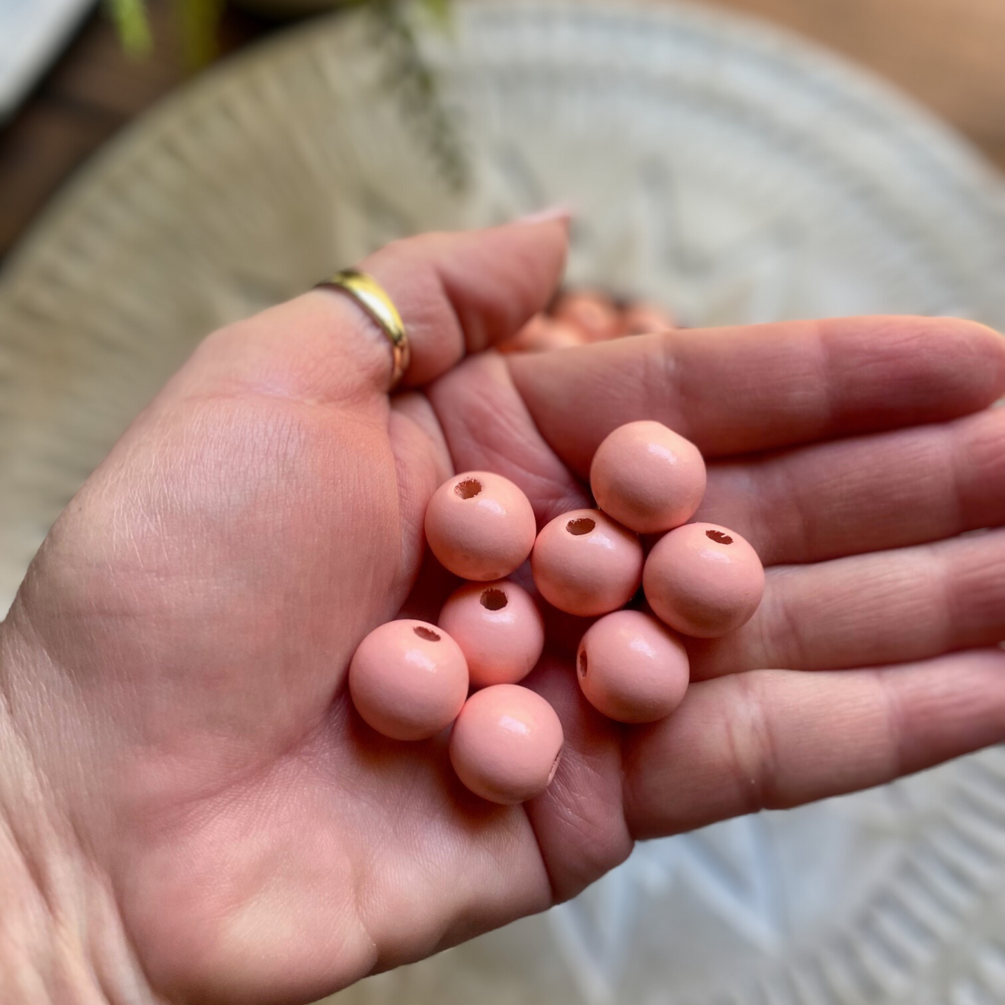 24 Pack | Round Wooden Beads | 16mm | Hole 4mm | Salmon