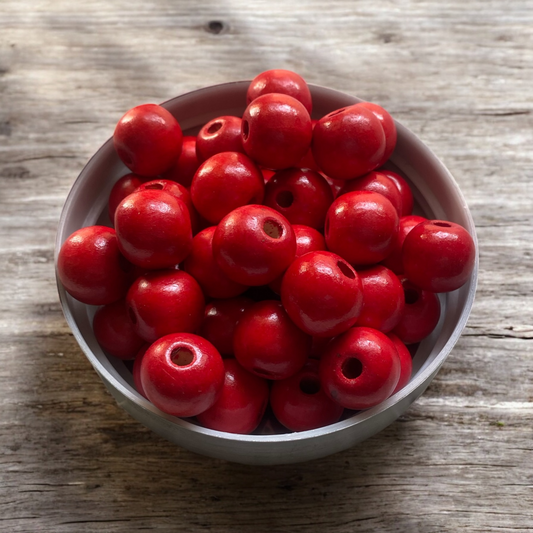 24 Pack | Wooden Round Beads | 18 x 17mm | Hole 5.5mm | Firebrick