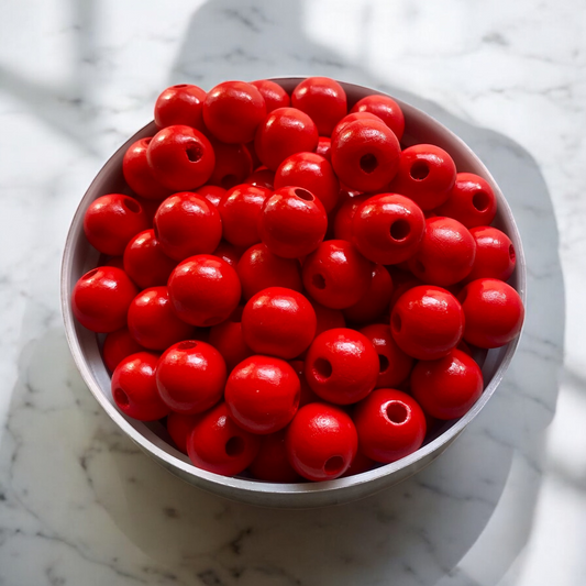 24 Pack | Wooden Round Beads | 16mm | Hole 4mm | Scarlet