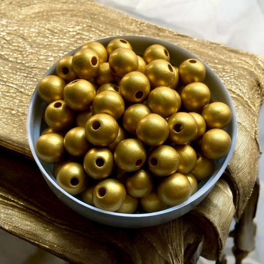 24 Pack | Round Wooden Beads | 16mm | Hole 4mm | Goldenrod