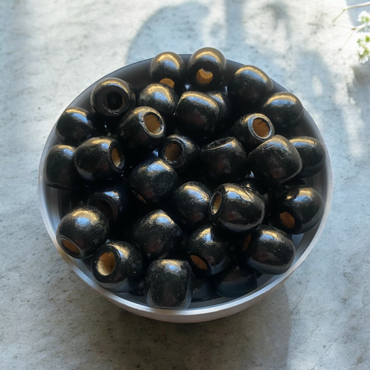 24 Pack | Wooden Round Beads | 16 x 17mm | Hole 8mm | Black