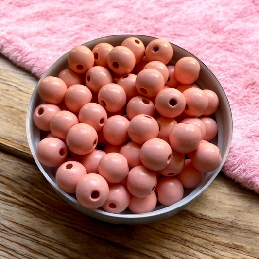 24 Pack | Round Wooden Beads | 16mm | Hole 4mm | Salmon