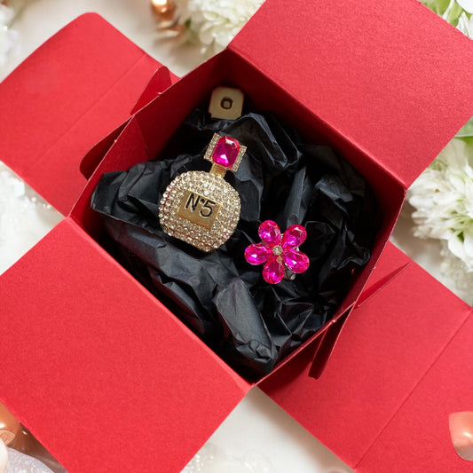 Diamante Parfum N5 Bottle with Crystal Flower | Car Clip Decor | Gift Box Included