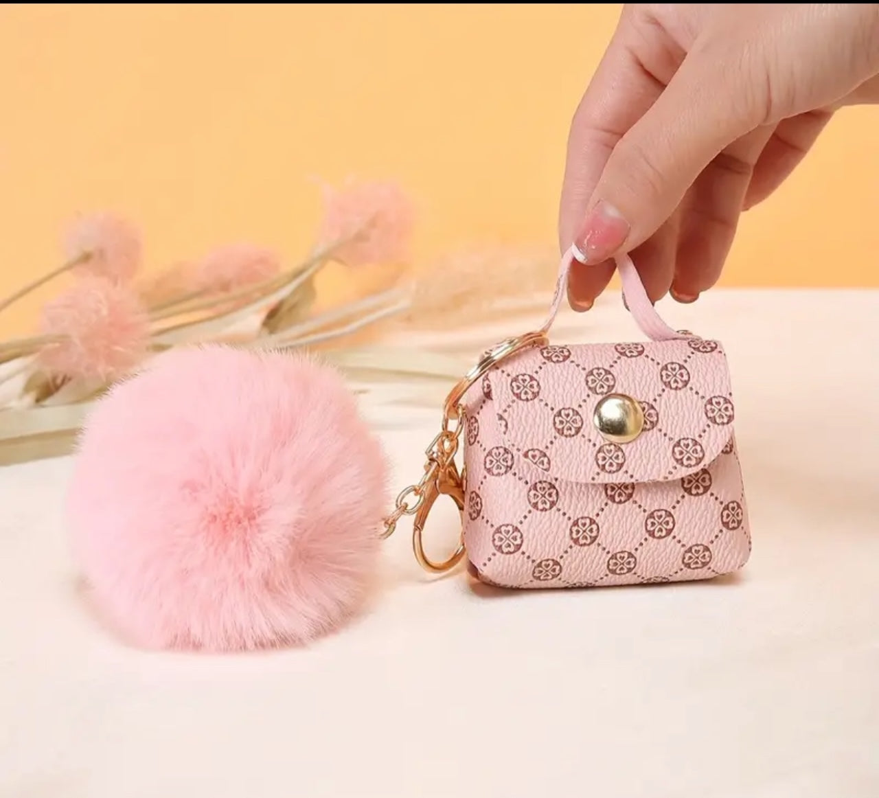 Stylish Coin Purse and Pom Pom Keyring Giftset | Pink | Gift Box Included