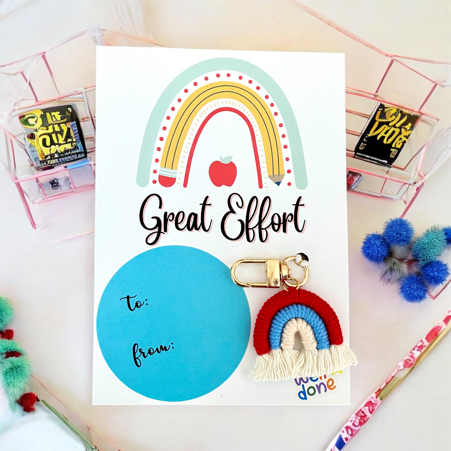 STUDENT | Great Effort Card | Rainbow Keyring Set