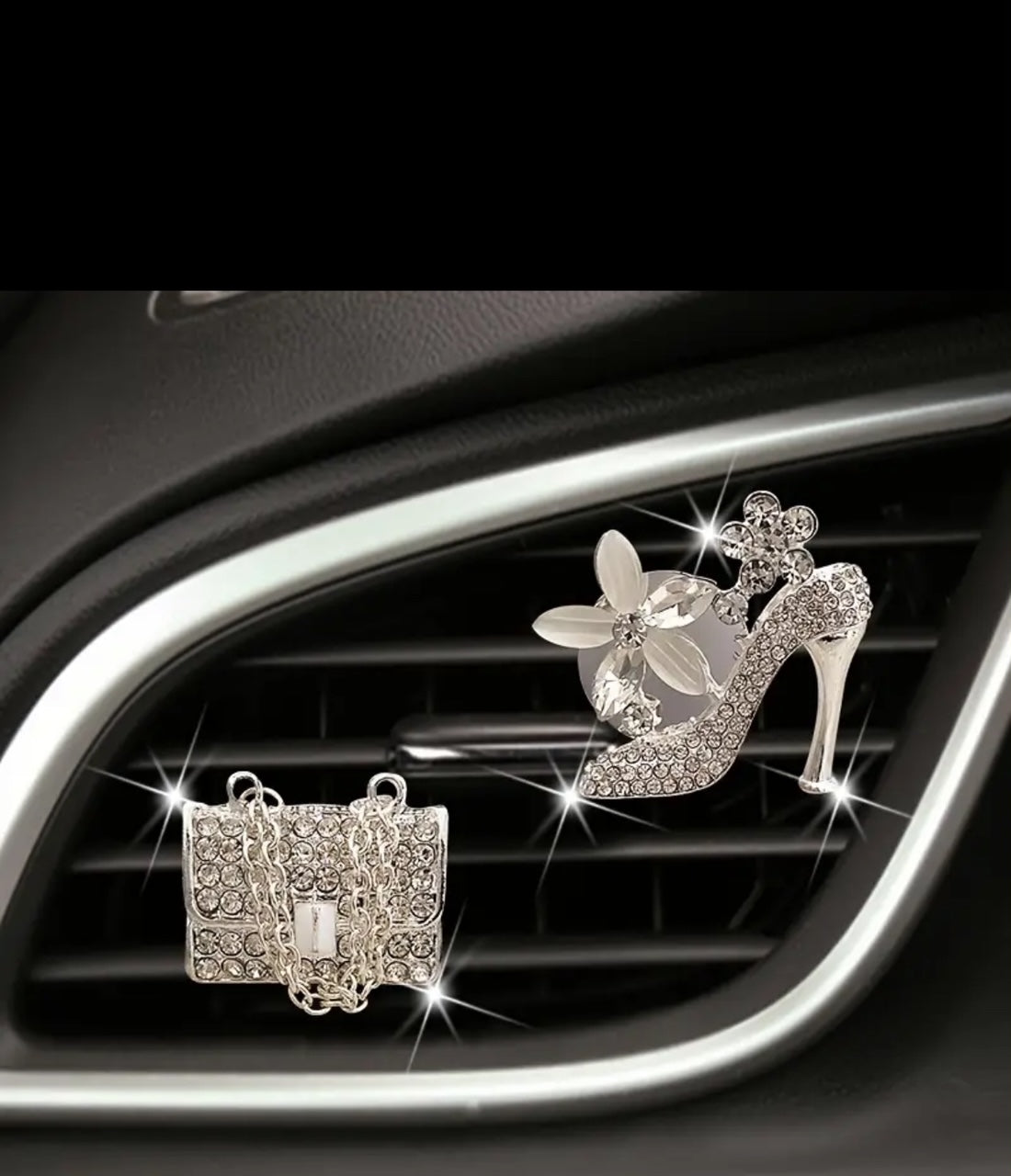 SILVER Car Clips with Diffuser | High Heel Shoe and Handbag | Car Decor | Gift Box Included