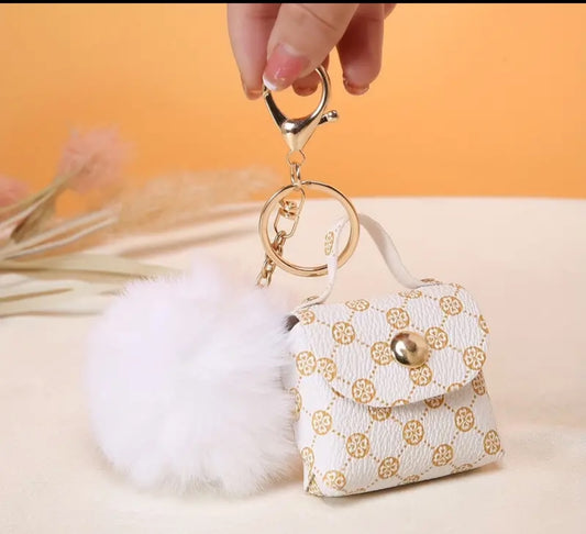 Stylish Coin Purse and Pom Pom Keyring Giftset | White | Gift Box Included