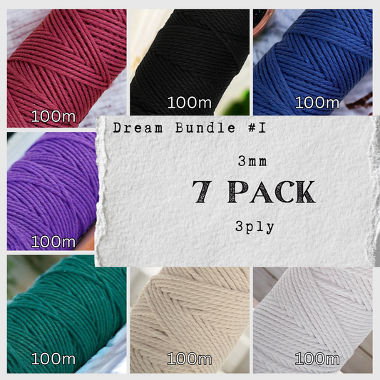 DREAM BUNDLE #1 | 3mm 3ply Macrame Cord | 7 ROLLS | 100m each | 100% Cotton - Cottonknotsxx