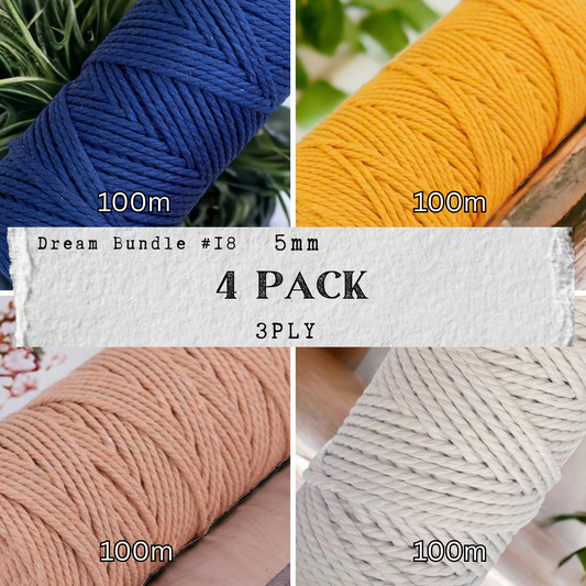 DREAM BUNDLE #18 | 5mm 3Ply Macrame Cord | 4 ROLLS | 100% Cotton - Cottonknotsxx