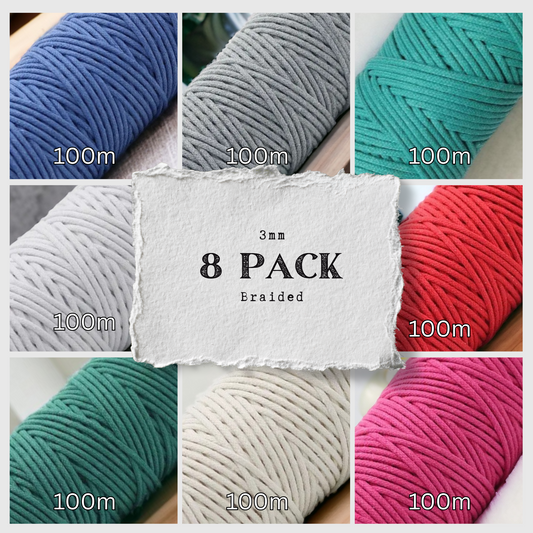 DREAM BUNDLE #5 | 3mm BRAIDED Macrame Cord | 8 ROLLS | 100m each | 100% Cotton - Cottonknotsxx