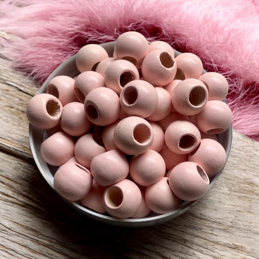 24 Pack | Wooden Round Beads | 15.5 x 20mm | Hole 10mm | Lavender Blush