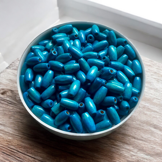 Wooden Rugby Beads | 100 Beads (28g) |15mm Hole 3mm | Teal