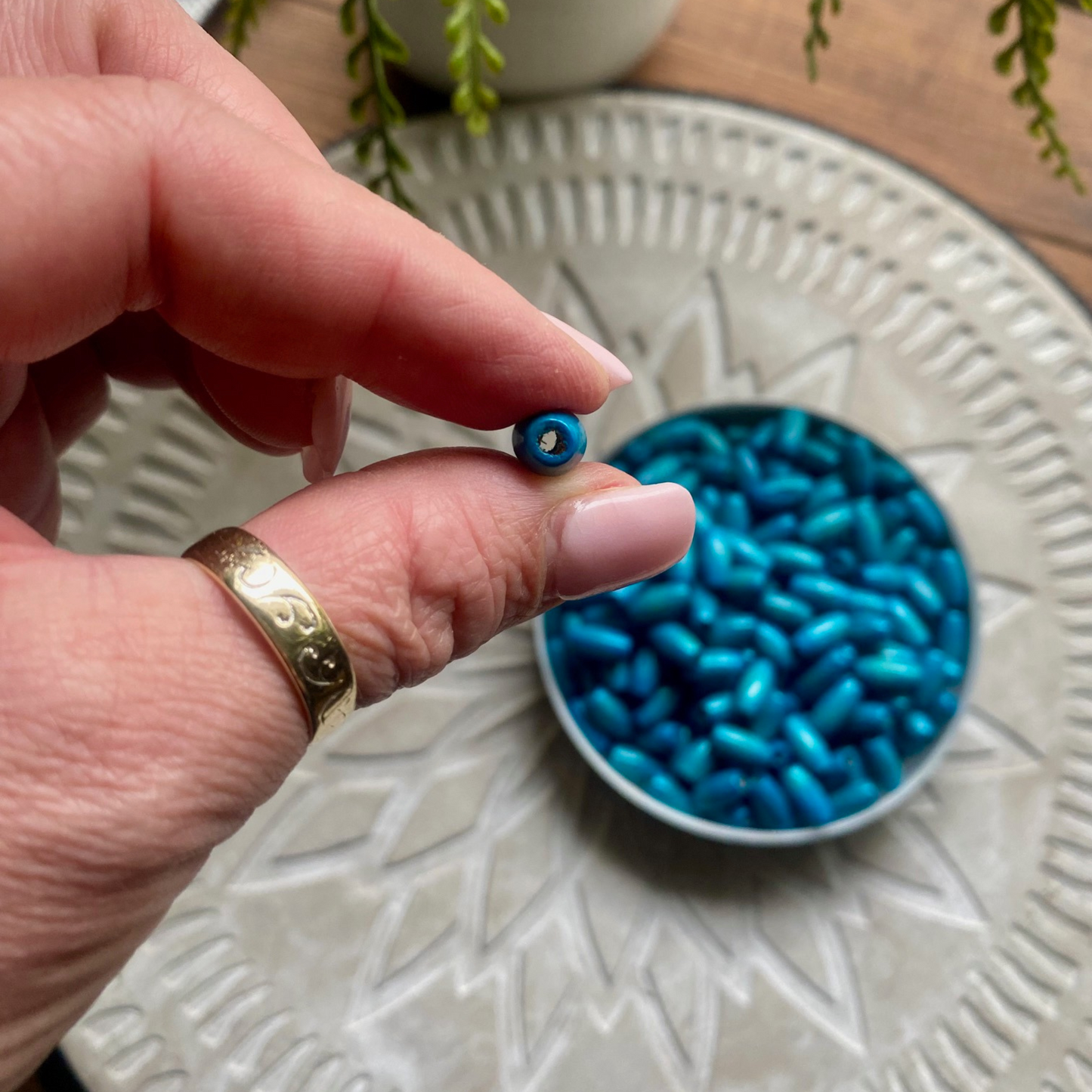 Wooden Rugby Beads | 100 Beads (28g) |15mm Hole 3mm | Teal