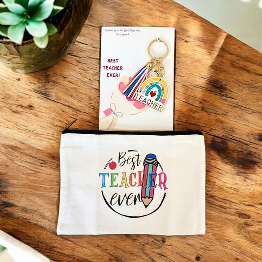 TEACHER | Best Teacher Ever Card | Keyring & Pencil Case Set