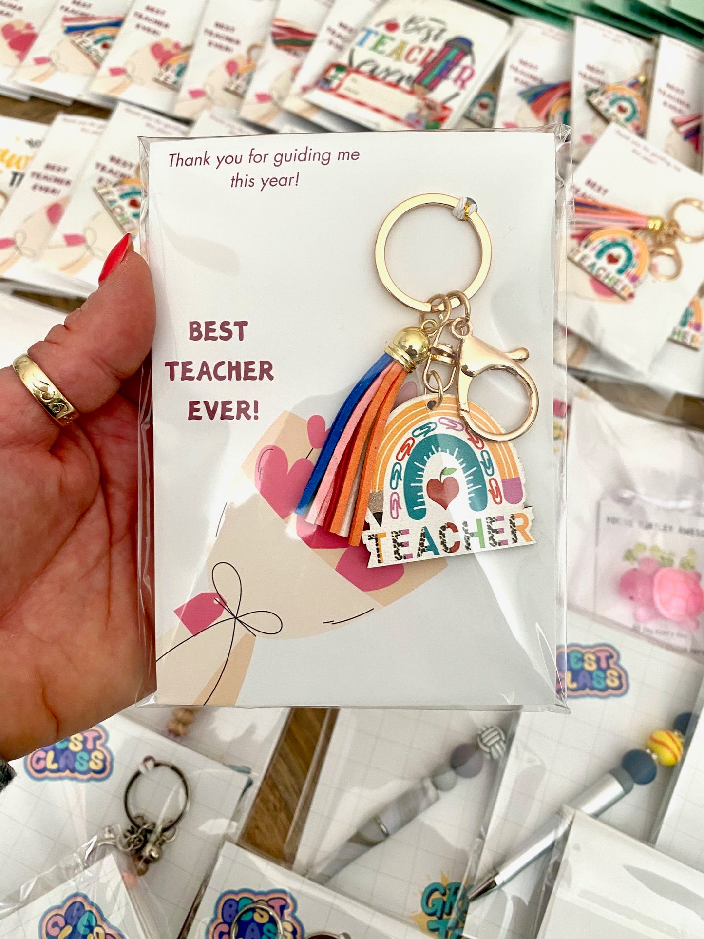 Teacher Appreciation Set – Rainbow Keyring, Card & Pencil Case - Cottonknotsxx
