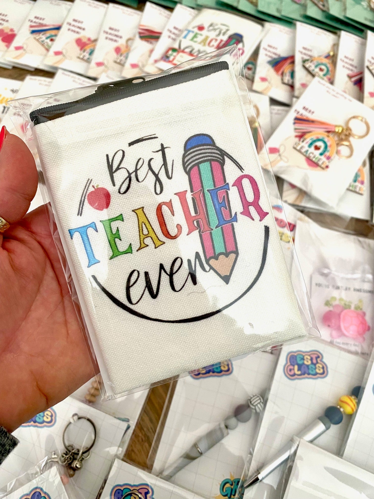 Teacher Appreciation Set – Rainbow Keyring, Card & Pencil Case - Cottonknotsxx