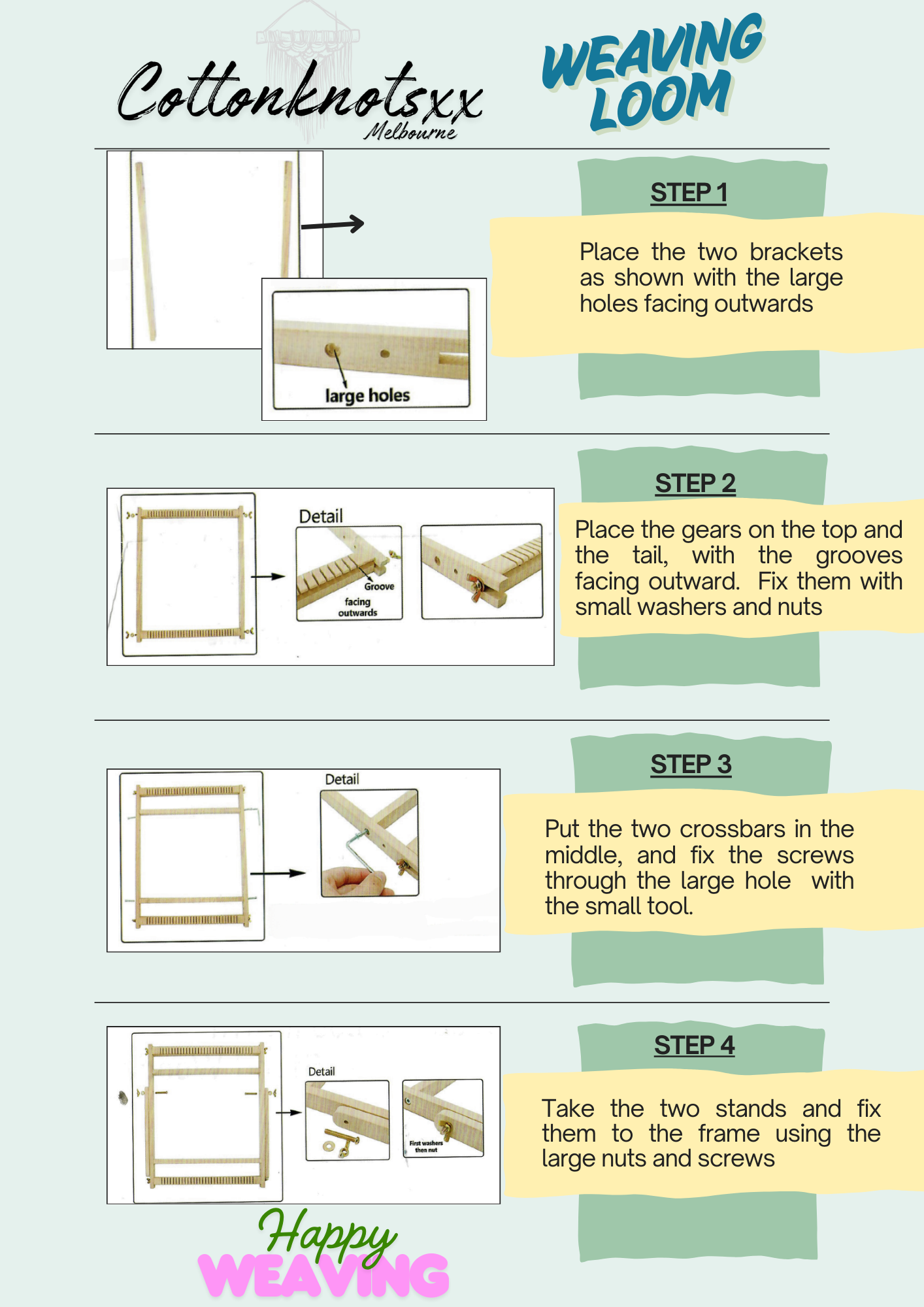 Weaving Loom Kit with Stand | Medium | 35cm x 43cm | Beechwood DIY Craft Kit - Cottonknotsxx