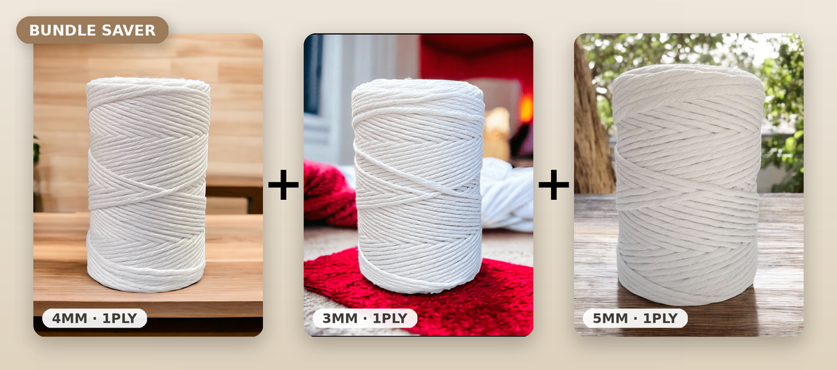 White Macrame Cord Starter Set | 3mm + 4mm + 5mm | 200m Bulk Rolls