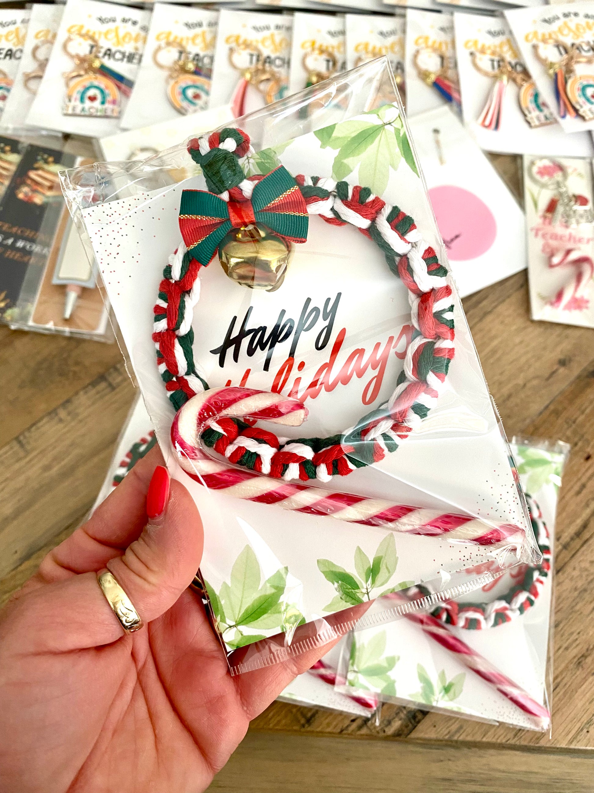 Wreath the Season – Handmade Ornament, Card & Candy Cane Set - Cottonknotsxx