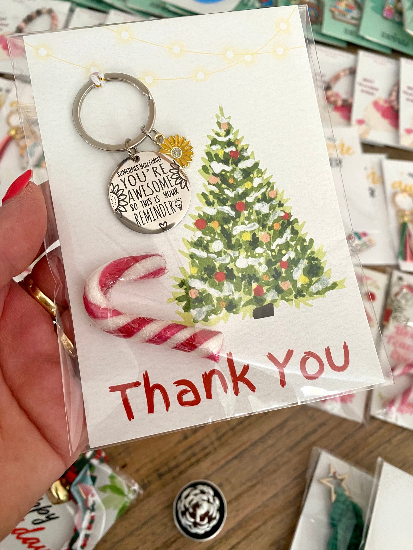 "You're Awesome" Reminder Gift Set – Card, Charm Keyring & Candy Cane - Cottonknotsxx