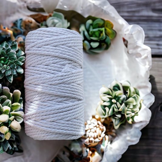 4MM 3ply Recycled Macrame Cord | WHITE | 100m - Cottonknotsxx